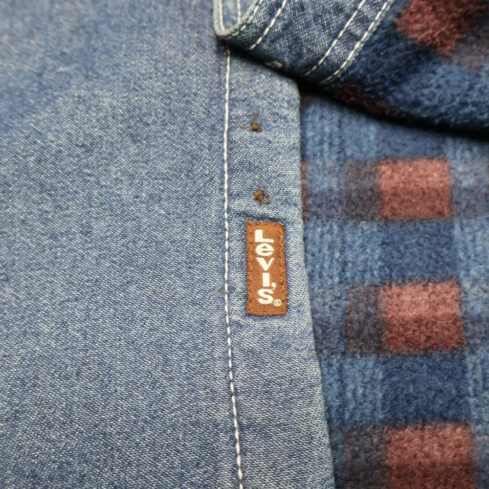 Levis Shirt Jacket Mens XL Blue Denim Sherpa Fleece Lined Western Button Up Work - Picture 5 of 14